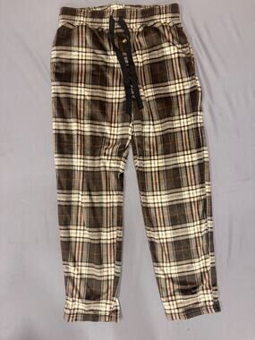 Fruit of the Loom Mens Size MD Brown Plaid Fleece Sleep Pants 32-34 soft